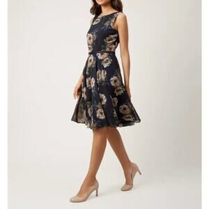 Hobbs of London Floral Navy Fit and Flare Ava Special Occasion Dress US 2 UK 6
